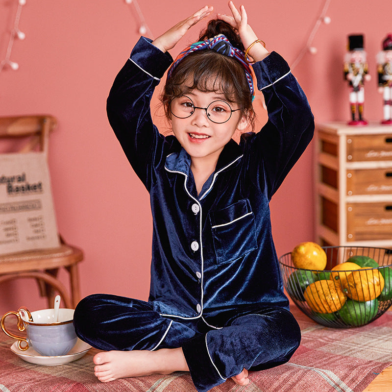 Children's Gold Velvet Solid Color Pajamas Set (Kinder-Pyjama-Set aus goldenem Samt)