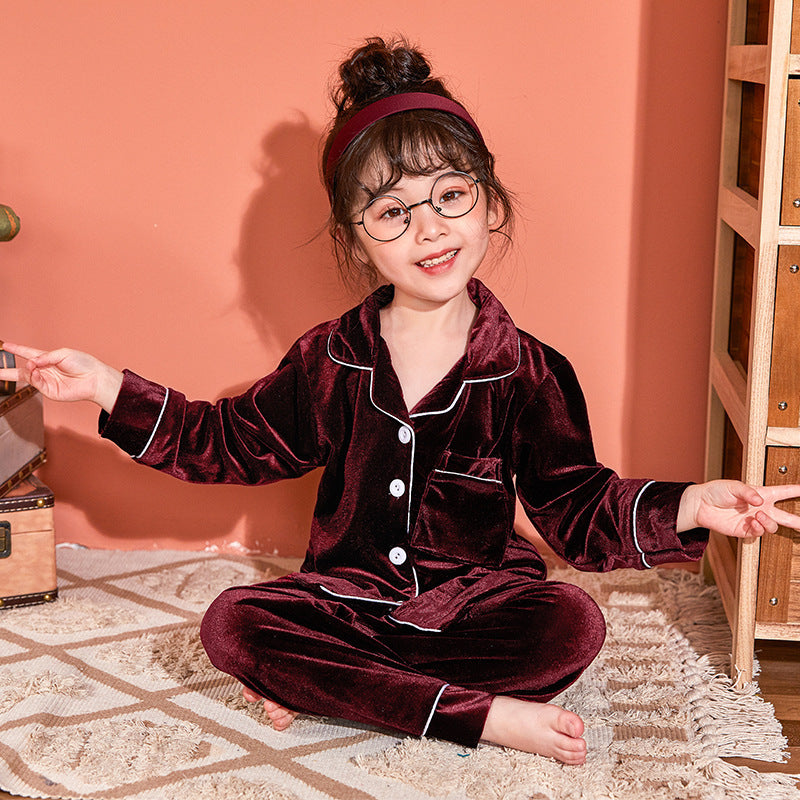 Children's Gold Velvet Solid Color Pajamas Set (Kinder-Pyjama-Set aus goldenem Samt)