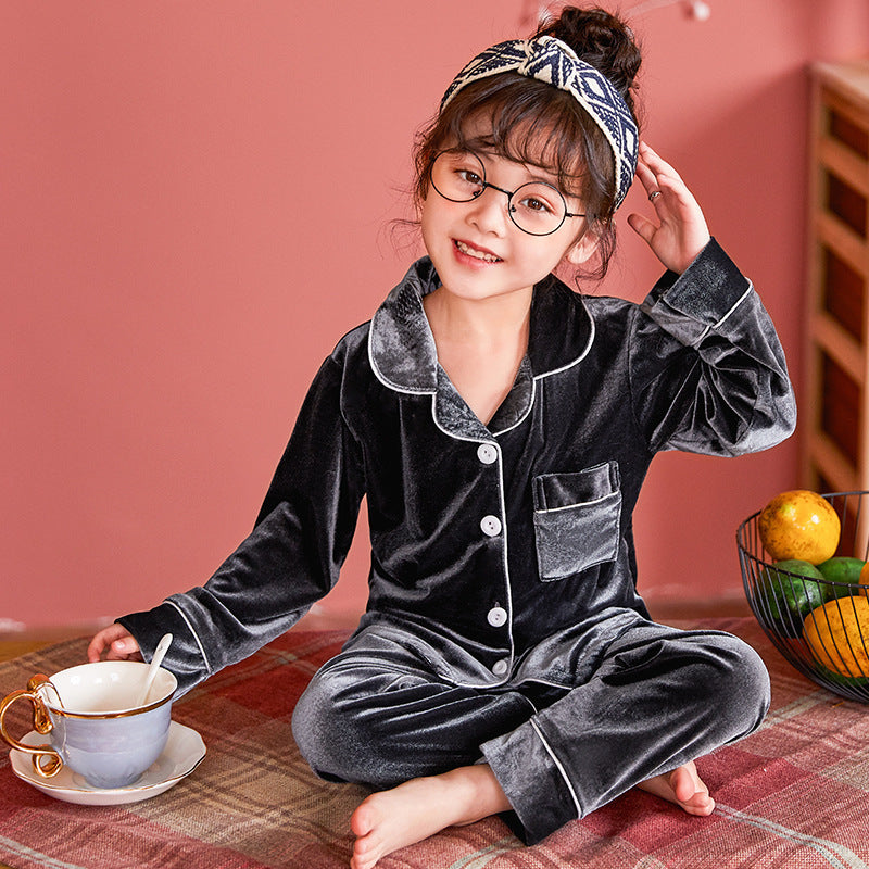 Children's Gold Velvet Solid Color Pajamas Set (Kinder-Pyjama-Set aus goldenem Samt)