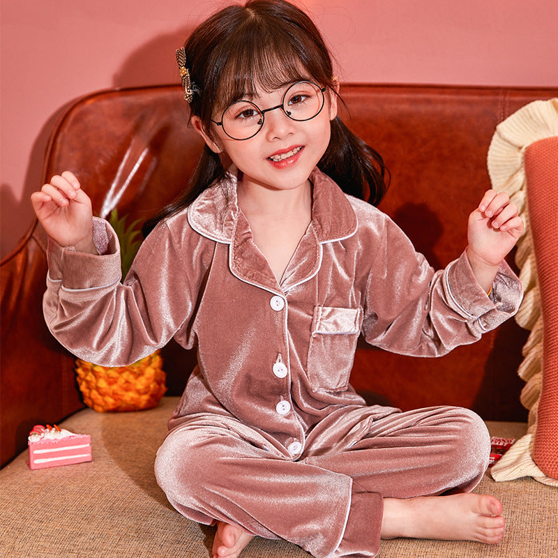 Children's Gold Velvet Solid Color Pajamas Set (Kinder-Pyjama-Set aus goldenem Samt)
