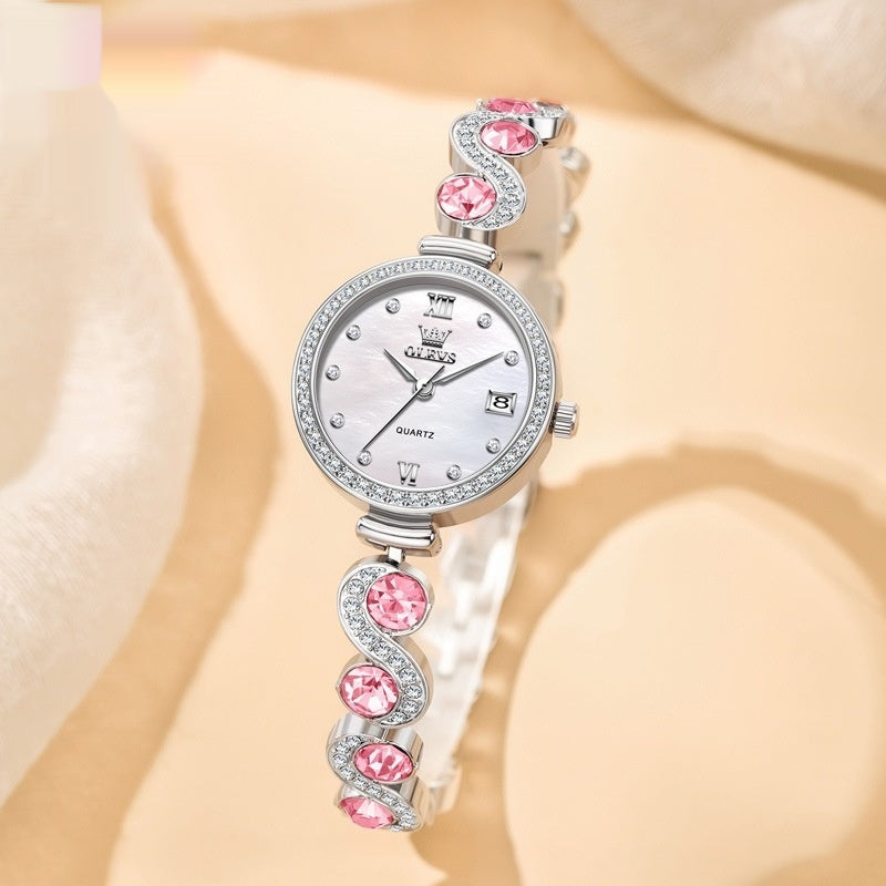Elegant Pearl-Pattern Quartz Watch (Elegante Quarzuhr mit Perlenmuster)