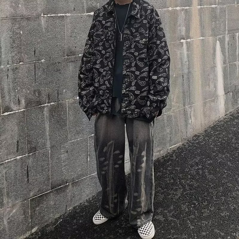 Black Patterned Denim Jacket (Schwarze Gemusterte Jeans-Jacke)