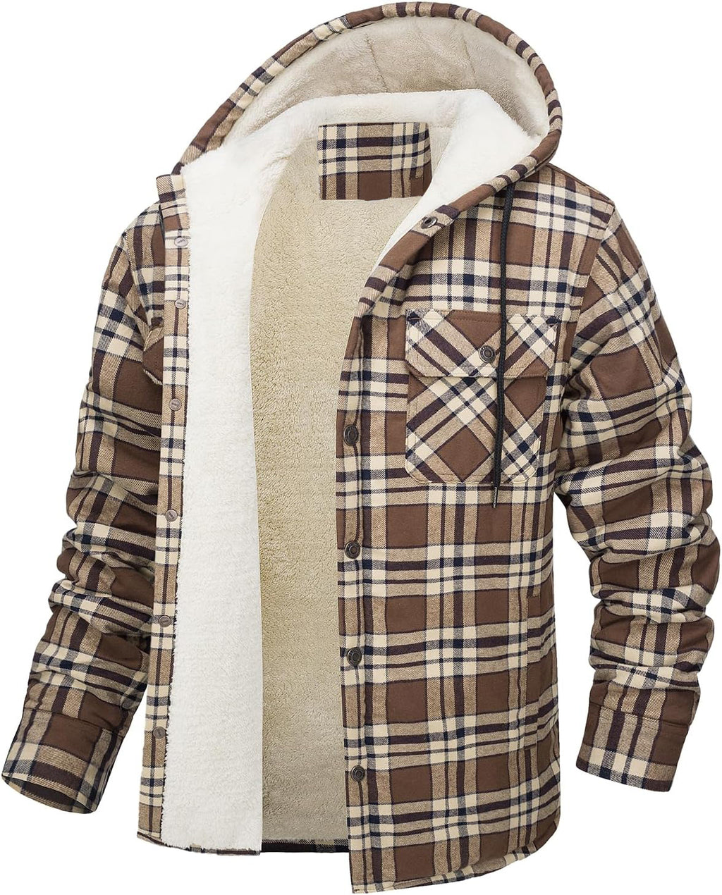 Fleece-Lined Plaid Jacket – Casual Hooded Design (Karierte Fleece-Jacke – Lässig mit Kapuze)