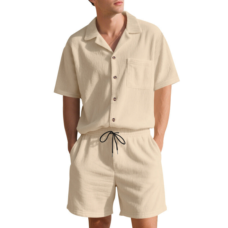 Striped Shirt & Shorts Set – Casual Solid Color (Gestreiftes Hemd & Shorts Set – Lässige Unifarbe)