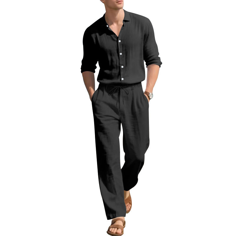 Long-Sleeve Shirt With Relaxed Trousers (Exklusives Resort-Set – Langarmhemd Mit Lässiger Hose)