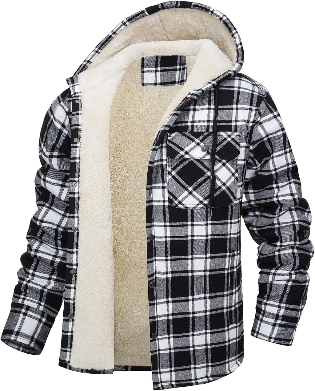 Fleece-Lined Plaid Jacket – Casual Hooded Design (Karierte Fleece-Jacke – Lässig mit Kapuze)