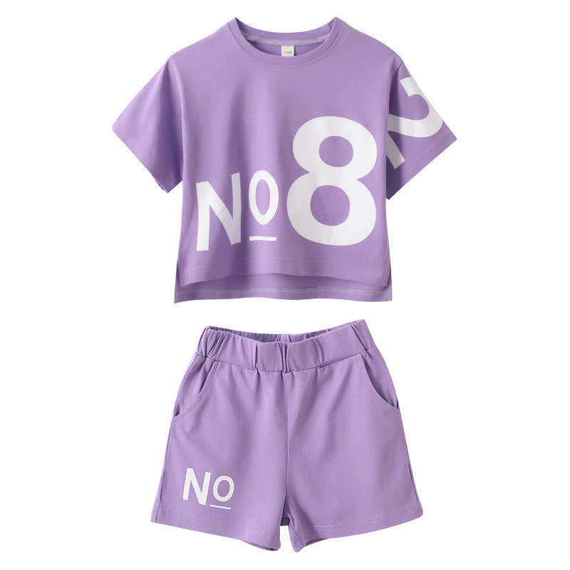 Girls’ Loose Short-Sleeve Two-Piece Set (Lässiges Mädchen Kurzarm-Zweiteiler)