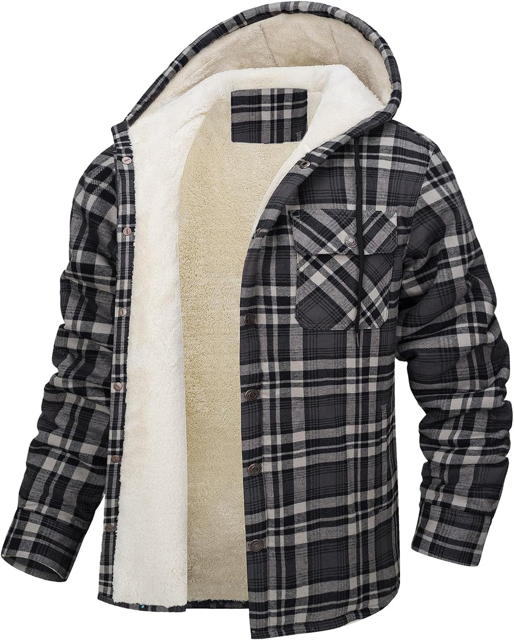 Fleece-Lined Plaid Jacket – Casual Hooded Design (Karierte Fleece-Jacke – Lässig mit Kapuze)