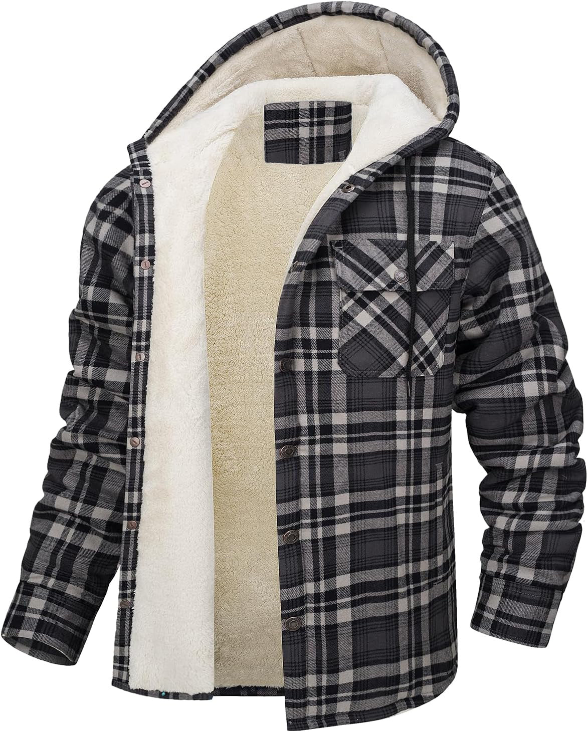 Fleece-Lined Plaid Jacket – Casual Hooded Design (Karierte Fleece-Jacke – Lässig mit Kapuze)