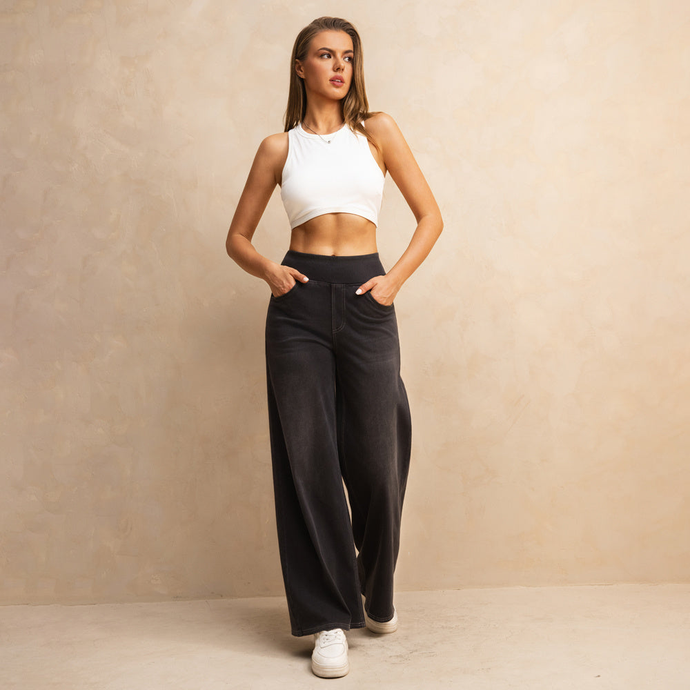 Dark Grey Wide-leg Jeans (Moderne Schlagjeans In Dunklem Grauton)