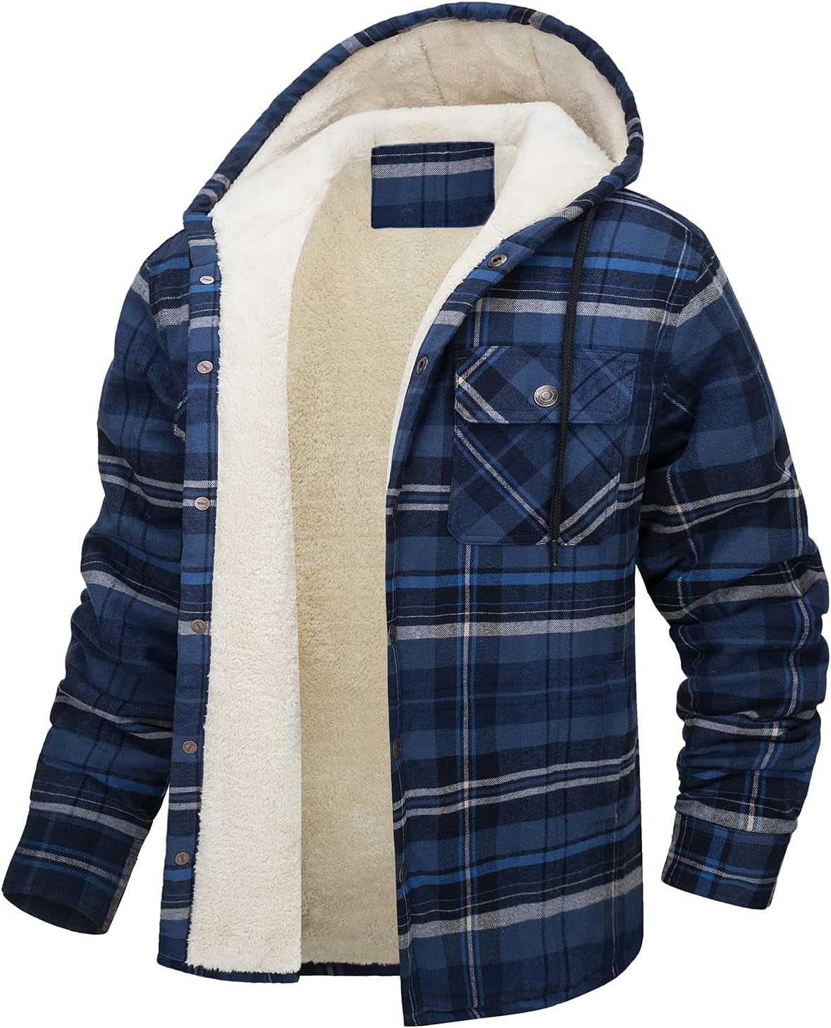 Fleece-Lined Plaid Jacket – Casual Hooded Design (Karierte Fleece-Jacke – Lässig mit Kapuze)