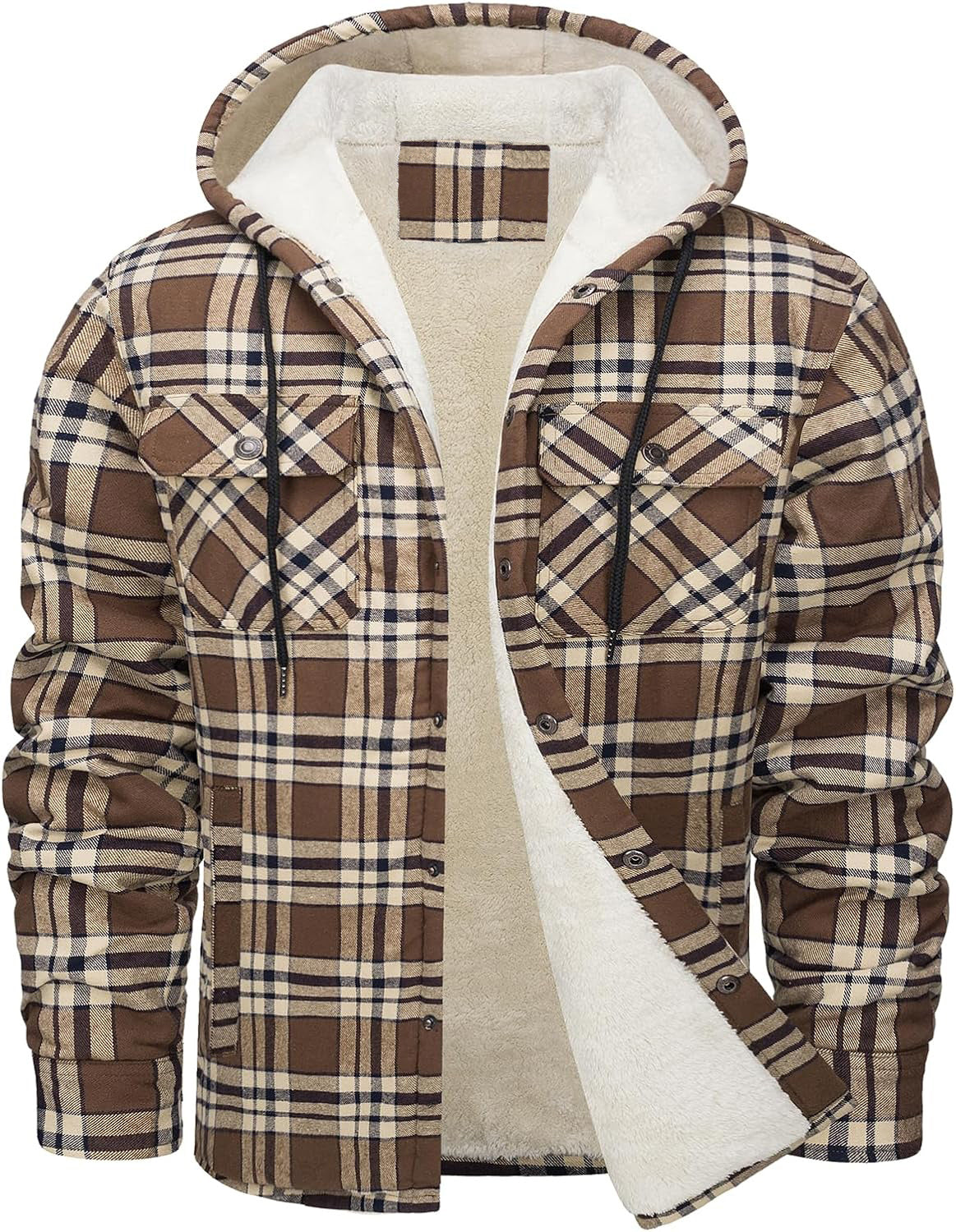 Fleece-Lined Plaid Jacket – Casual Hooded Design (Karierte Fleece-Jacke – Lässig mit Kapuze)