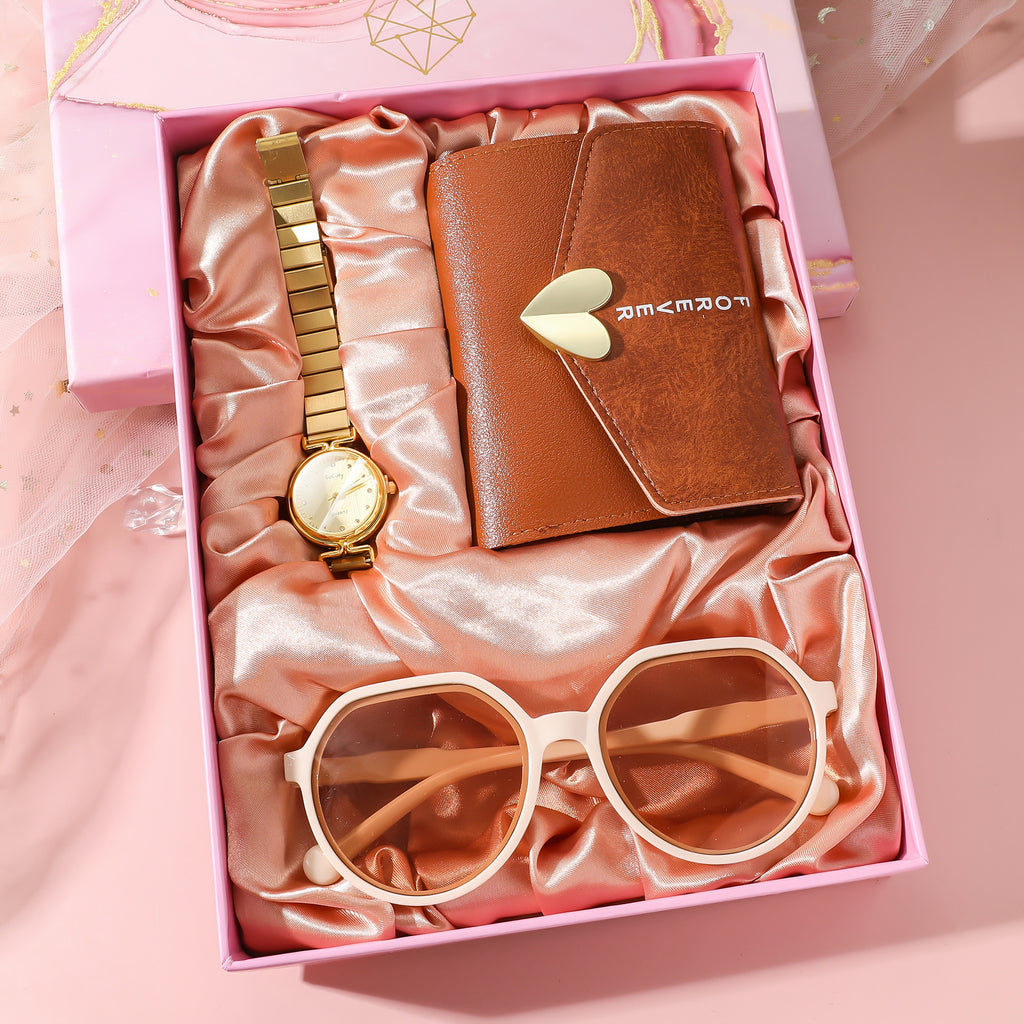 Elegant Ladies’ Set – Watch, Wallet & Sunglasses (Elegantes Damen-Set mit Uhr, Portemonnaie & Brille)