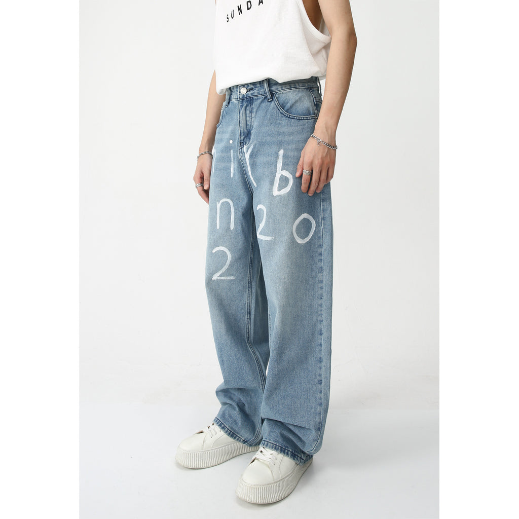 Casual Wide-Leg Jeans with Artistic Print (Lockere Jeans mit Künstlerischem Aufdruck)
