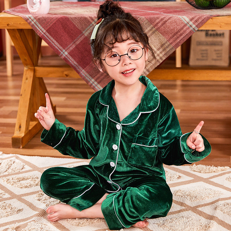 Children's Gold Velvet Solid Color Pajamas Set (Kinder-Pyjama-Set aus goldenem Samt)