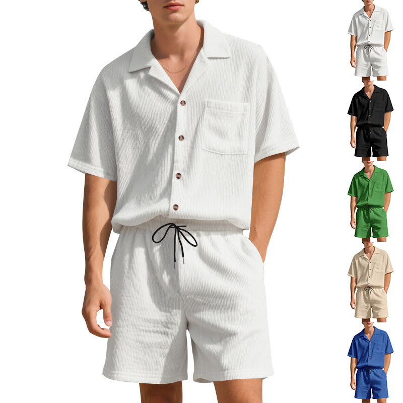 Striped Shirt & Shorts Set – Casual Solid Color (Gestreiftes Hemd & Shorts Set – Lässige Unifarbe)