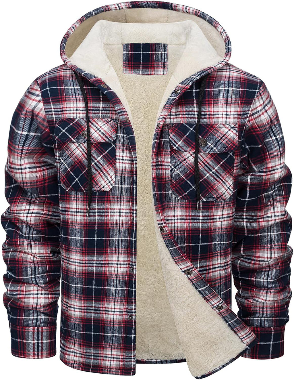 Fleece-Lined Plaid Jacket – Casual Hooded Design (Karierte Fleece-Jacke – Lässig mit Kapuze)