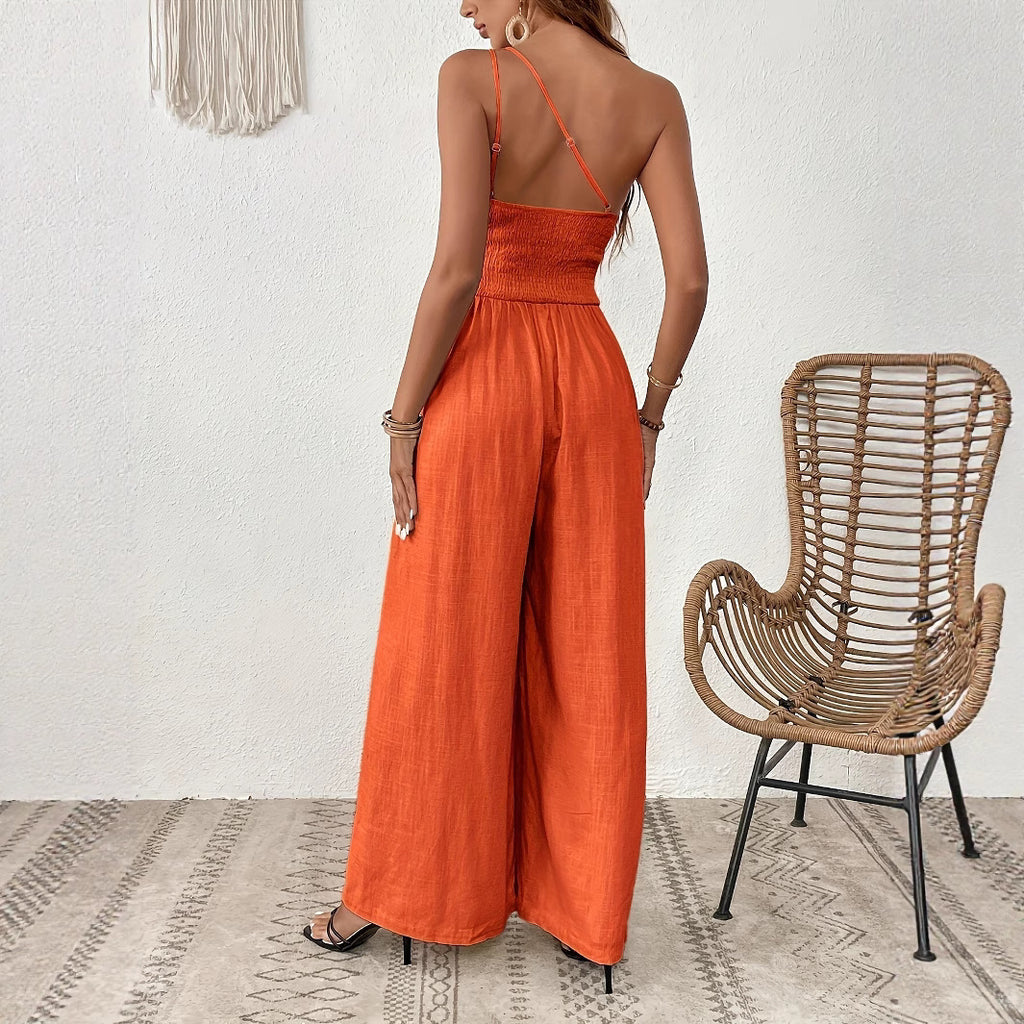 Elegant One-Shoulder Jumpsuit with Wide Legs (Eleganter Overall Mit Schulterfreiem Design)
