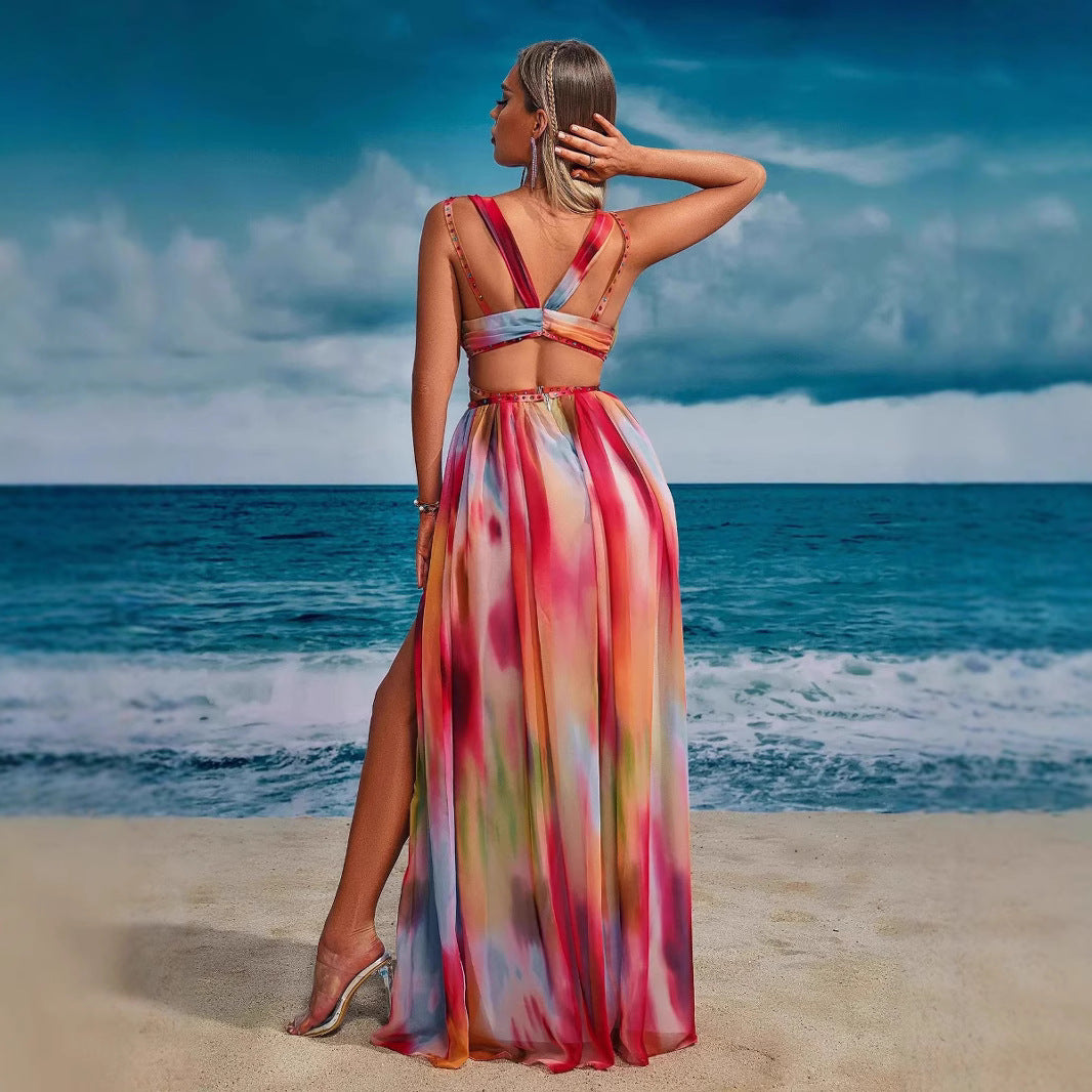 Fashion Split Tied Dress (Elegantes Kleid Mit Bindegürtel und Beinschlitz)