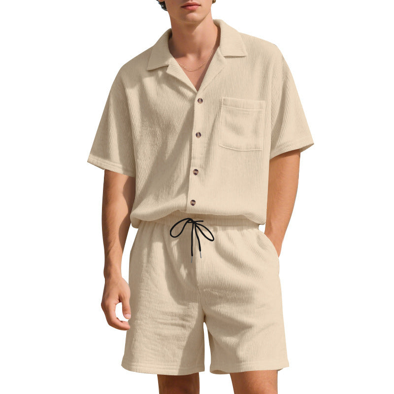 Striped Shirt & Shorts Set – Casual Solid Color (Gestreiftes Hemd & Shorts Set – Lässige Unifarbe)