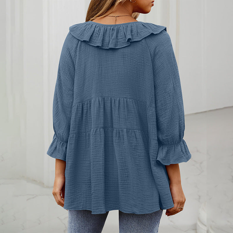 Tie Charm Blouse – Soft Neckline, Subtle Drama (Schleifenbluse Mit Rundhalsausschnitt)