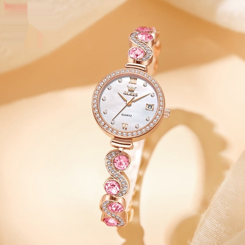 Elegant Pearl-Pattern Quartz Watch (Elegante Quarzuhr mit Perlenmuster)