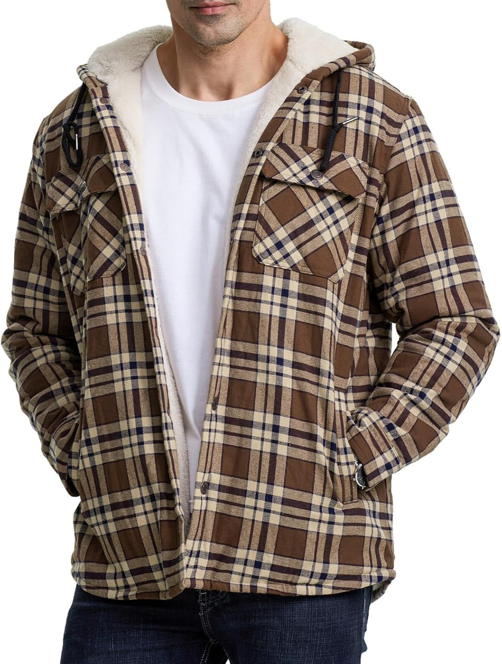 Fleece-Lined Plaid Jacket – Casual Hooded Design (Karierte Fleece-Jacke – Lässig mit Kapuze)