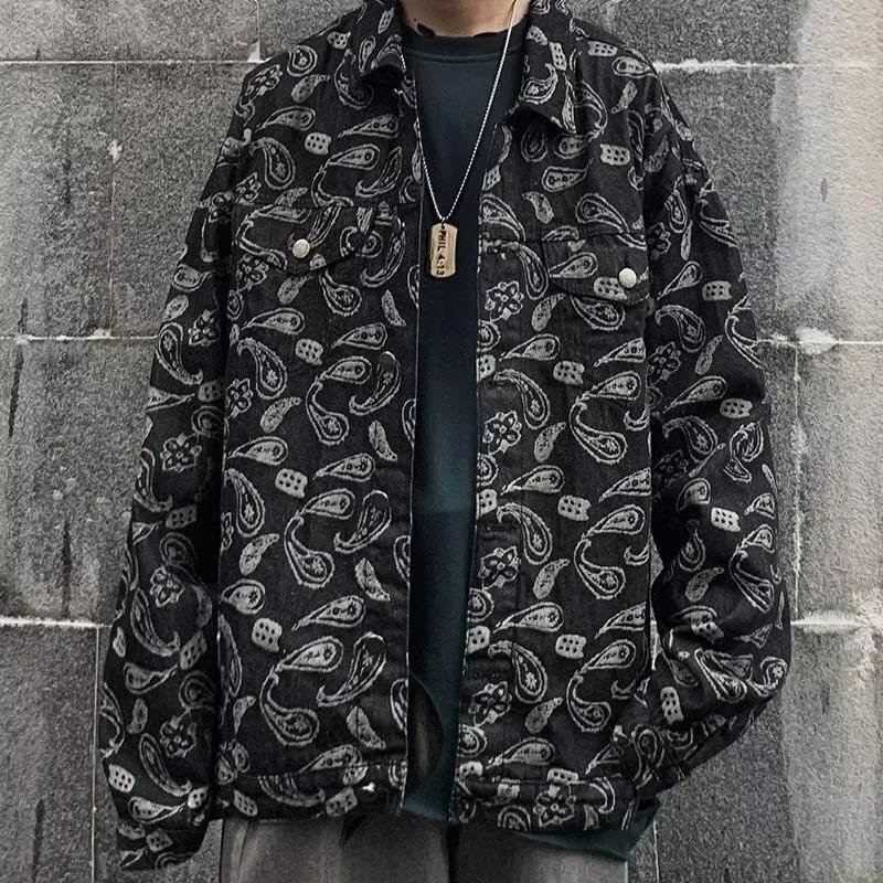 Black Patterned Denim Jacket (Schwarze Gemusterte Jeans-Jacke)