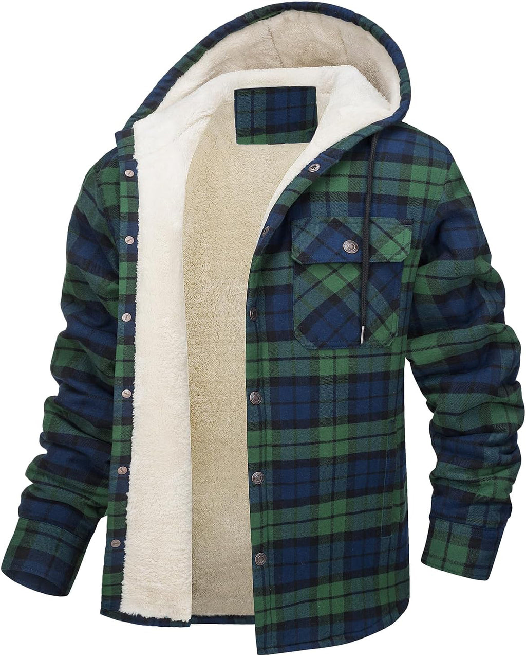 Fleece-Lined Plaid Jacket – Casual Hooded Design (Karierte Fleece-Jacke – Lässig mit Kapuze)