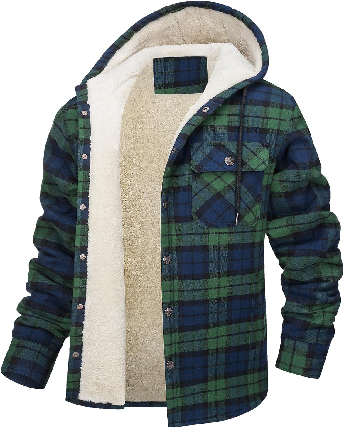 Fleece-Lined Plaid Jacket – Casual Hooded Design (Karierte Fleece-Jacke – Lässig mit Kapuze)