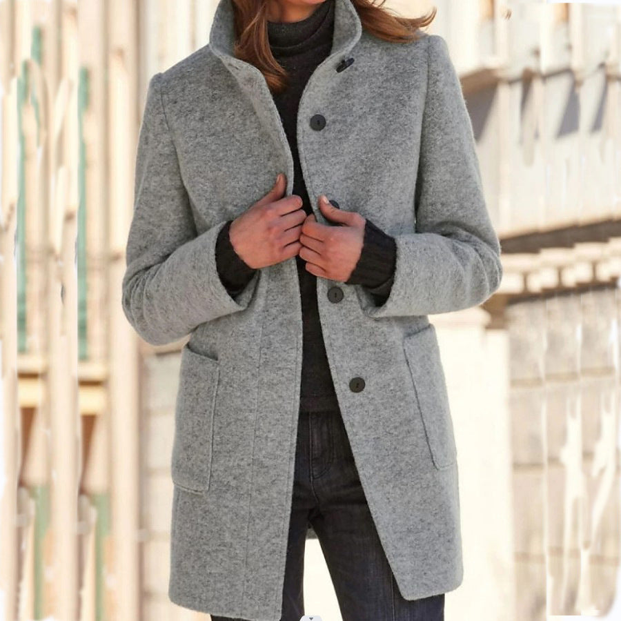 Stand Collar Wool Coat (Eleganter Wollmantel mit Stehkragen)