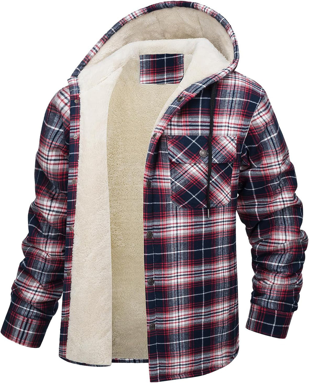 Fleece-Lined Plaid Jacket – Casual Hooded Design (Karierte Fleece-Jacke – Lässig mit Kapuze)