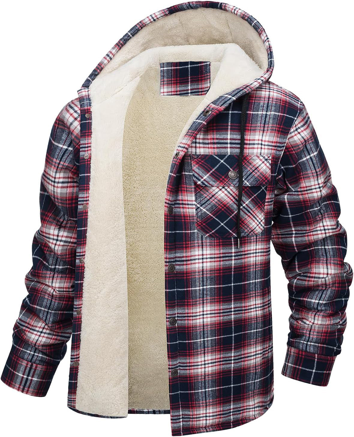 Fleece-Lined Plaid Jacket – Casual Hooded Design (Karierte Fleece-Jacke – Lässig mit Kapuze)