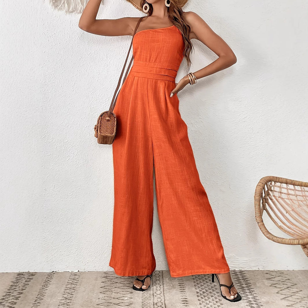 Elegant One-Shoulder Jumpsuit with Wide Legs (Eleganter Overall Mit Schulterfreiem Design)