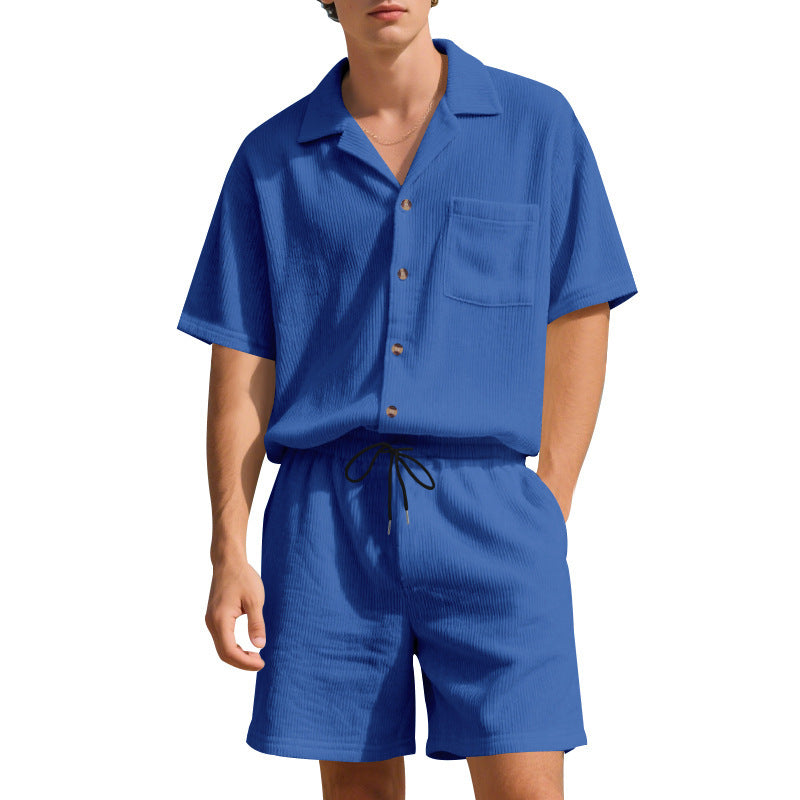 Striped Shirt & Shorts Set – Casual Solid Color (Gestreiftes Hemd & Shorts Set – Lässige Unifarbe)