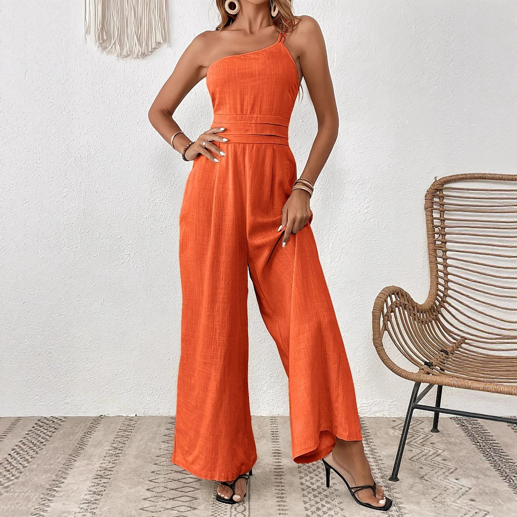 Elegant One-Shoulder Jumpsuit with Wide Legs (Eleganter Overall Mit Schulterfreiem Design)