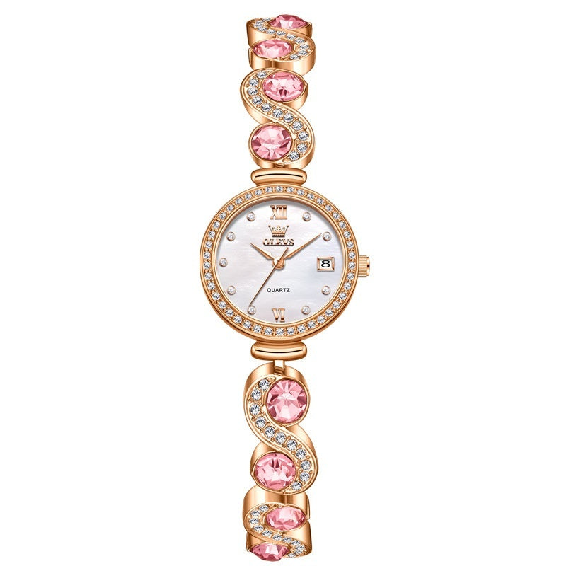 Elegant Pearl-Pattern Quartz Watch (Elegante Quarzuhr mit Perlenmuster)