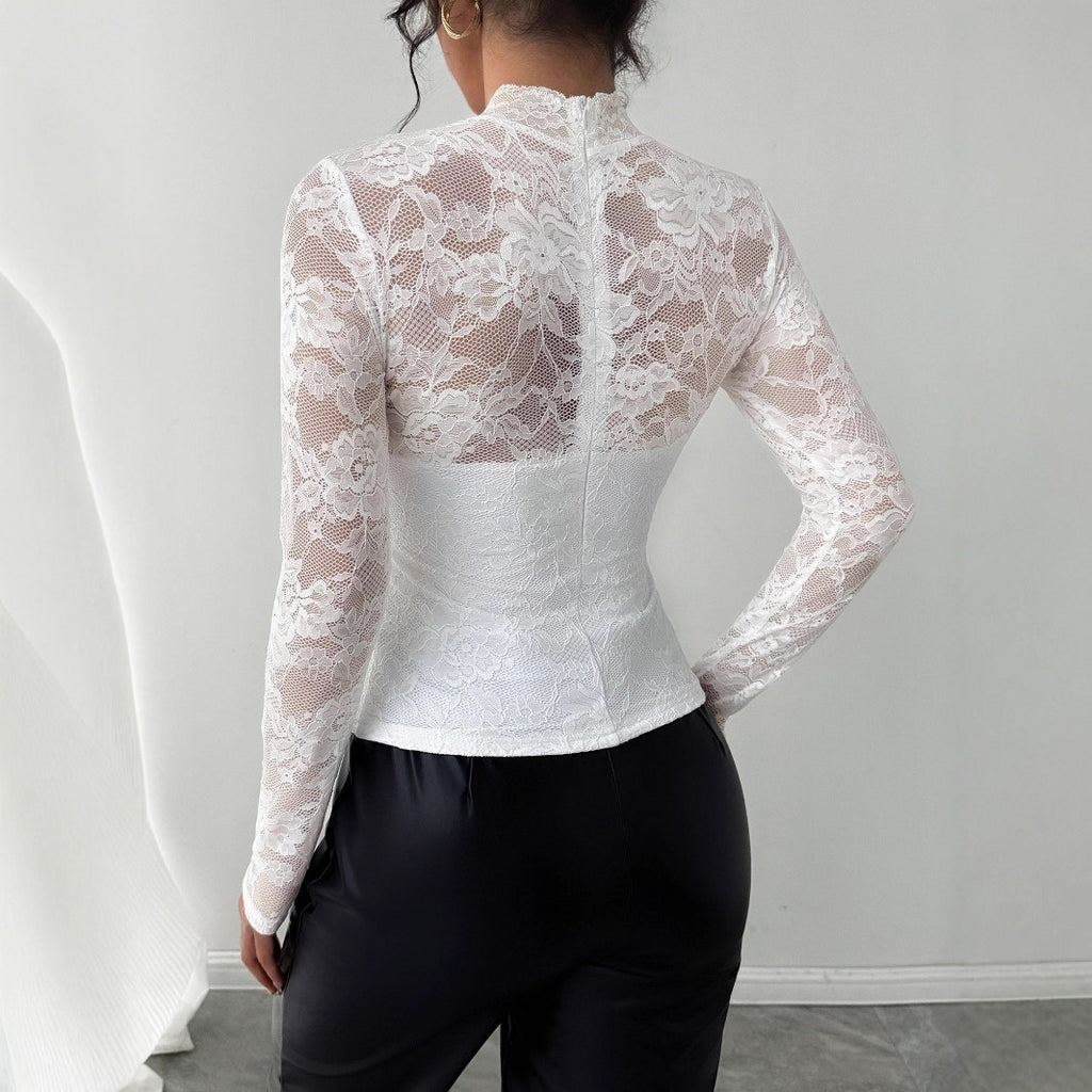 Chic Long Sleeve Lace Blouse In Elegant White (Elegante Spitzenbluse In Schickem Weiß)