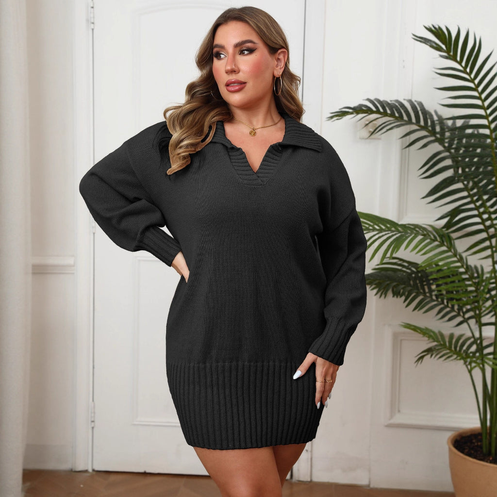 Plus Size Polo Knit Dress (Plus-Size-Polo-Kleid – Bequem, Stilvoll & Feminin)