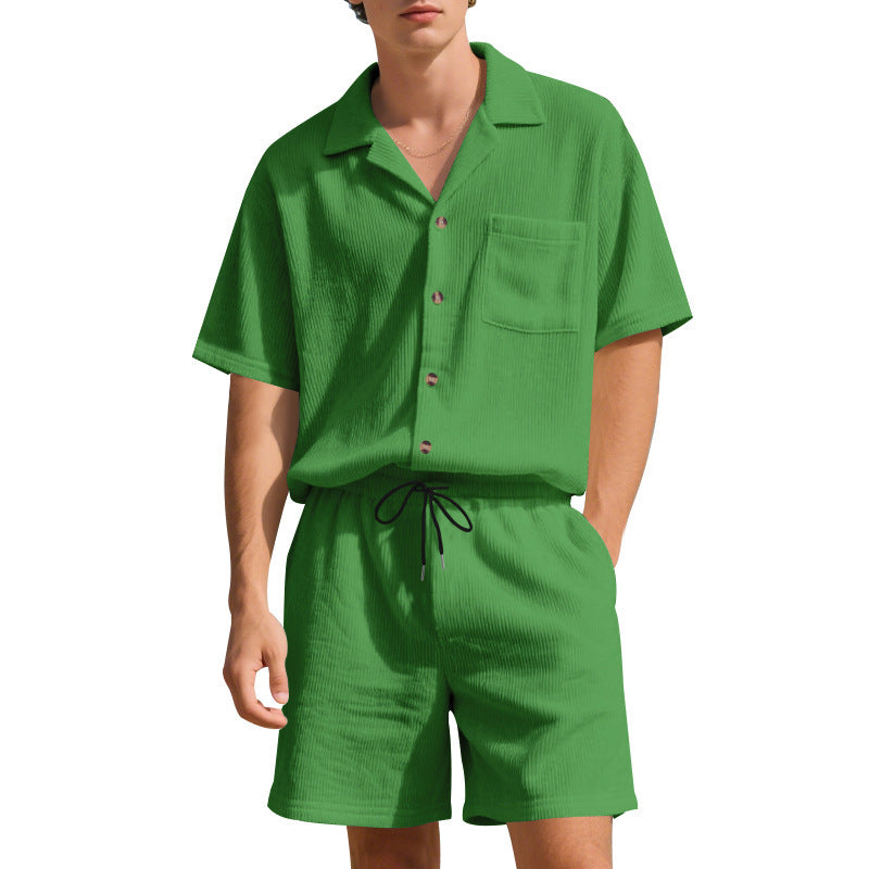 Striped Shirt & Shorts Set – Casual Solid Color (Gestreiftes Hemd & Shorts Set – Lässige Unifarbe)