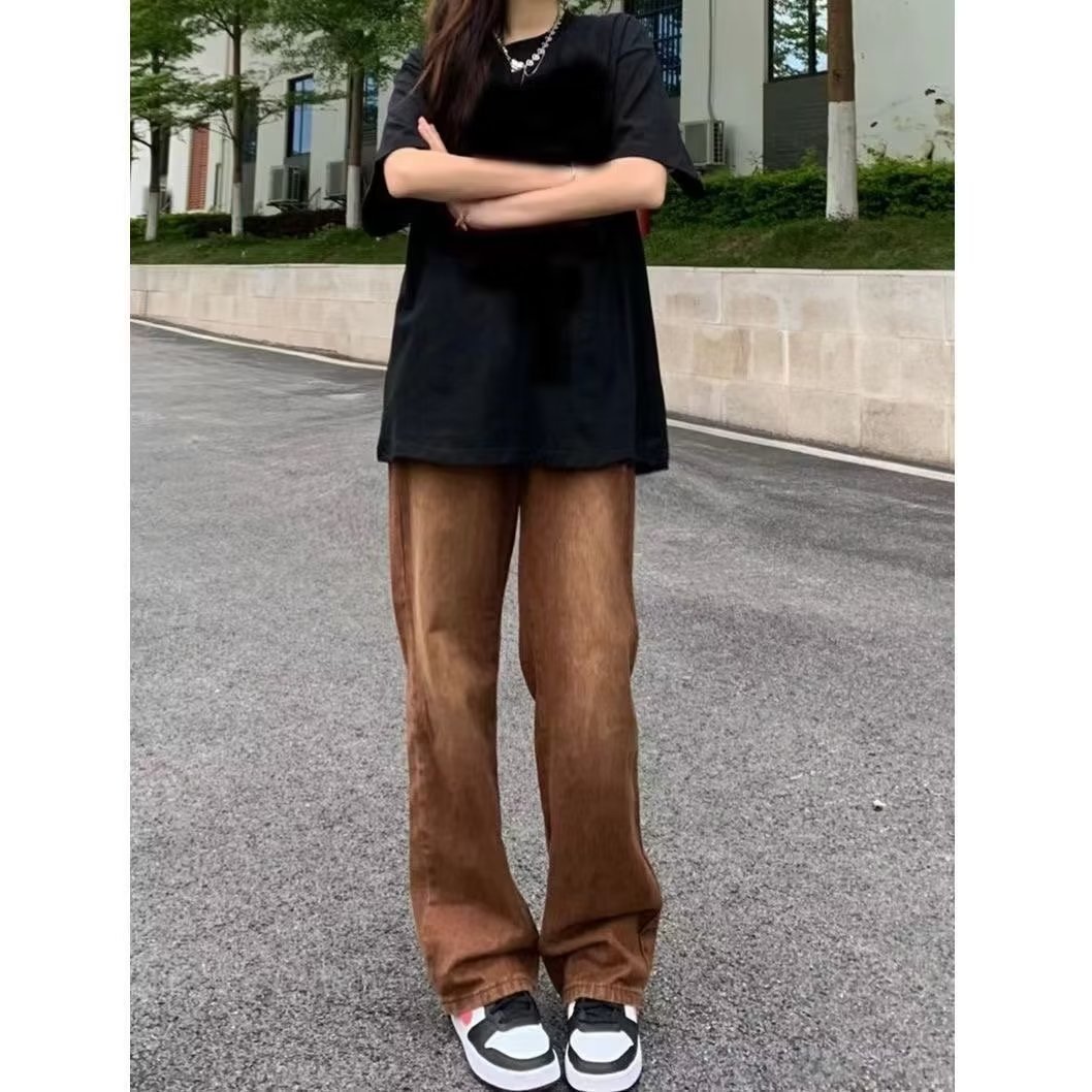 Retro Brown Straight Jeans (Retro-Braune Straight Jeans Im Amerikanischen Stil)