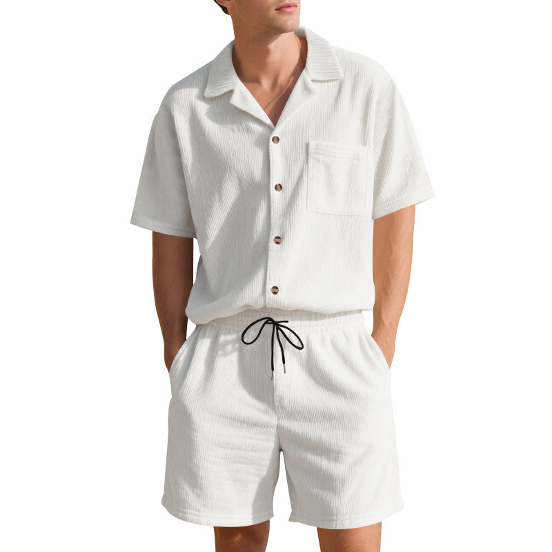 Striped Shirt & Shorts Set – Casual Solid Color (Gestreiftes Hemd & Shorts Set – Lässige Unifarbe)